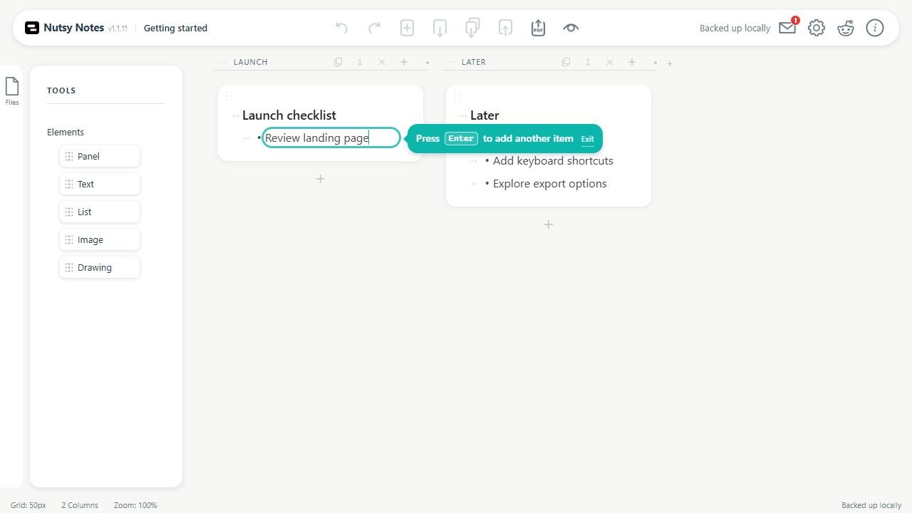 Nutsy Notes visual notes and movable project lists app preview